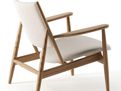 Minimalist Accent Chair With Wooden Frame And Light Colored Fabric Cushion 3d model