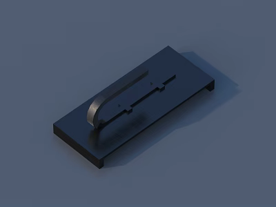 Black Metal Mechanical Component With Curved Structure And Rectangular Base 3d model