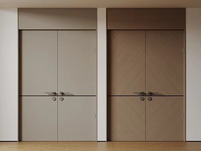 Light Gray And Brown Double Doors With Handles In Interior White Walls And Wooden Floor 3d model