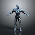 Futuristic Character Wearing Blue Silver Armor With Intricate Design Standing Pose 3d model