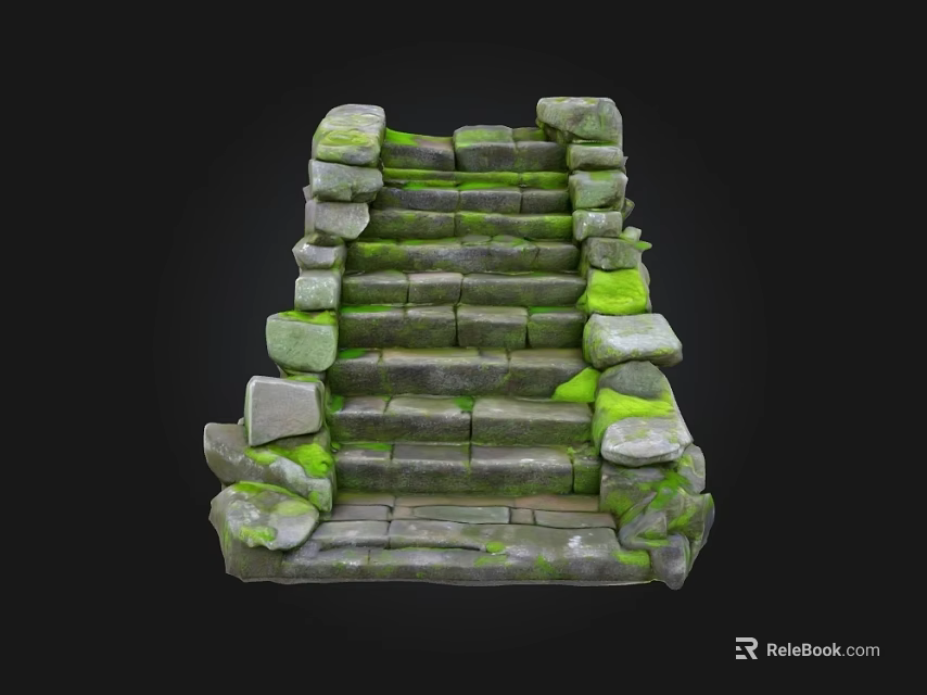 Moss Covered Stone Steps With Irregular Natural Blocks In Landscape Design 3d model 