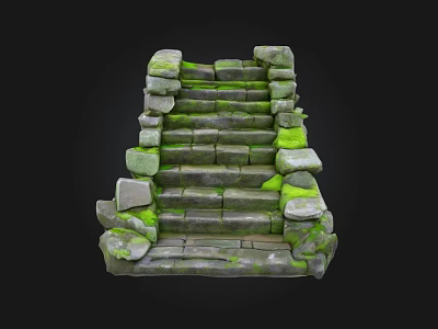 Moss Covered Stone Steps With Irregular Natural Blocks In Landscape Design 3d model