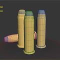 Yellow Bullets With Gray Tips Three Standing And One Lying On Dark Background