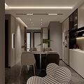 Modern Luxurious Living And Dining Room Interior Design With Cozy Sofa Elegant Fireplace And Lighting