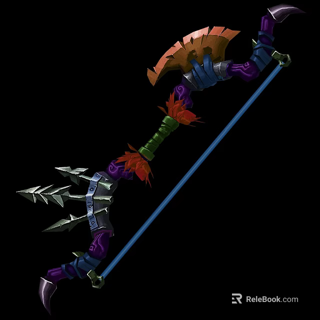 Unique Decorative Weapon with Arrow Head Metal Parts and Colorful Red Green Purple Accents 3d model 