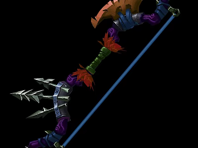 Unique Decorative Weapon with Arrow Head Metal Parts and Colorful Red Green Purple Accents 3d model