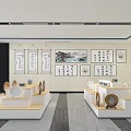 Wooden Display Shelves In Elegant Exhibition Hall Displaying Ceramics Bronzes Calligraphy And Paintings