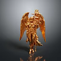 Golden Female Statue With Wings And Armor Holding Scepter On Black Background