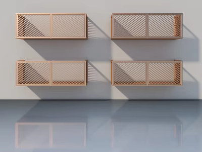 Wooden Swing Doors With Lattice Design Wall Mounted Four Panel Installation 3d model