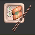 Fresh Sushi Platter With Salmon Slices Cucumber Rolls On Pink Plate And Chopsticks