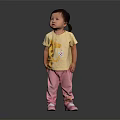 Cute Little Girl In Yellow Giraffe Print Tshirt Pink Pants And Pink Shoes Dark Background