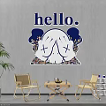 Fun Cartoon Panda Wall Decor With Hello Text X Shaped Eyes And Colorful Patterns