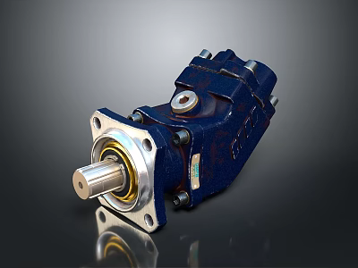 Industrial Hydraulic Motor Blue Metal Housing Silver Shaft Flange Mounting Design 3d model