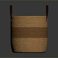 Handwoven Wicker Storage Basket With Leather Handles And Brown Striped Design
