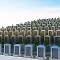 Serene Cemetery With Neatly Arranged Tombstones Green Trees And Clear Blue Sky