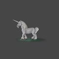 Gray Unicorn Game Movie Character With White Mane Tail Standing On Green Grass