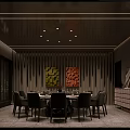 Elegant Private Dining Room Interior With Round Dining Table Chairs And Decorative Artworks 3d model