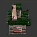 Fairy Tale Style Wooden House With Green Roof Red Door And Brick Chimney