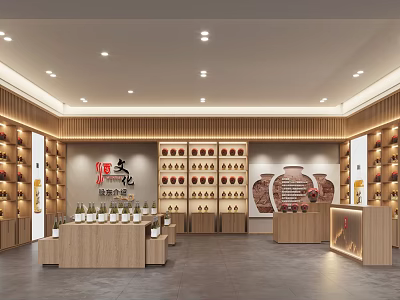 Modern Tobacco And Alcohol Store Interior With Wooden Shelves And Displayed Products 3d model