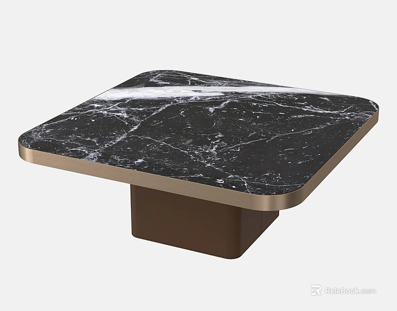 Modern Functional Table with Black Marble Tabletop White Veins and Brown Base 3d model