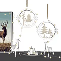 Christmas Decorations With Deer Wall Art Circular Ornaments And String Lights