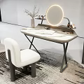Elegant Modern Dressing Table Interior With Round Mirror Chair And Vase Decor 3d model