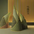 Agricultural Exhibition Hall Showcasing Bamboo Weaving Artworks With Golden Slat Wall Design
