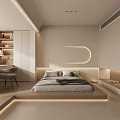 Modern Bedroom Interior With Minimalist Design Comfortable Bed And Soft Lighting 3d model