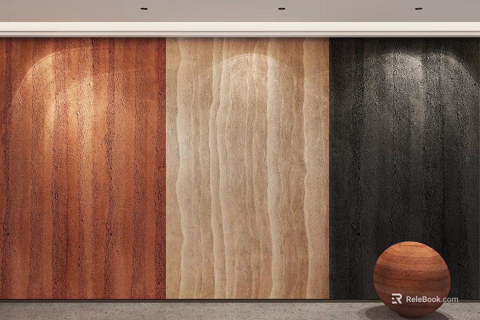 Modern Wooden Wall Panels With Three Different Textures And Decorative Wooden Ball 3d model 