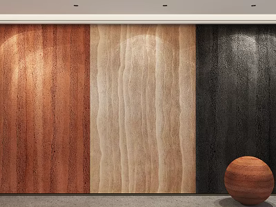 Modern Wooden Wall Panels With Three Different Textures And Decorative Wooden Ball 3d model