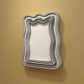 Modern Wavy Frame Mirror With Green White Lines LED Lights Reflecting Bedroom On Wall
