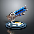 Futuristic 3D Modeled Weapon With Blue And Silver Metallic Design And Circular Base Logo 3d model