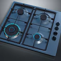 Modern Gas Cooktop With Four Burners Blue Flame And Control Knobs 3d model