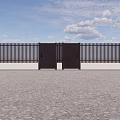 Modern Entrance Gate With Vertical Slats Design And White Brick Base Fence