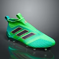 Green and Blue Knitted High Top Football Boots with Black Stripes and Spiked Soles