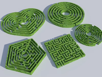 Green Grass Garden Maze Landscape With Various Shapes Circular Heart And Square 3d model