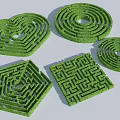 Green Grass Garden Maze Landscape With Various Shapes Circular Heart And Square