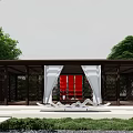 Garden Landscape Design With Lush Lawn Colorful Trees Rock Formations Stone Steps And Pavilion