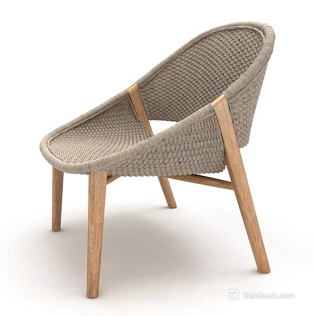 Modern Woven Leisure Chair With Natural Wooden Legs And Armrests In Minimalist Design 3d model 