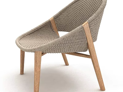 Modern Woven Leisure Chair With Natural Wooden Legs And Armrests In Minimalist Design 3d model