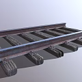 Railroad Track Structure With Rusty Metal Rails Wooden Ties And Metal Bolts