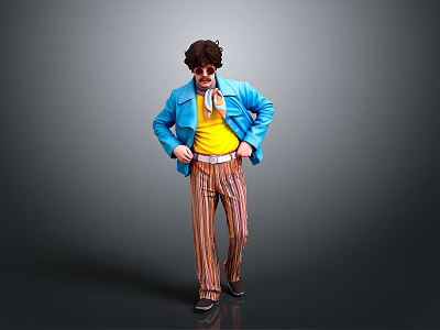 Stylish Daily Life Clothing With Blue Jacket Yellow Top And Striped Pants 3d model