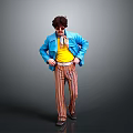 Stylish Daily Life Clothing With Blue Jacket Yellow Top And Striped Pants