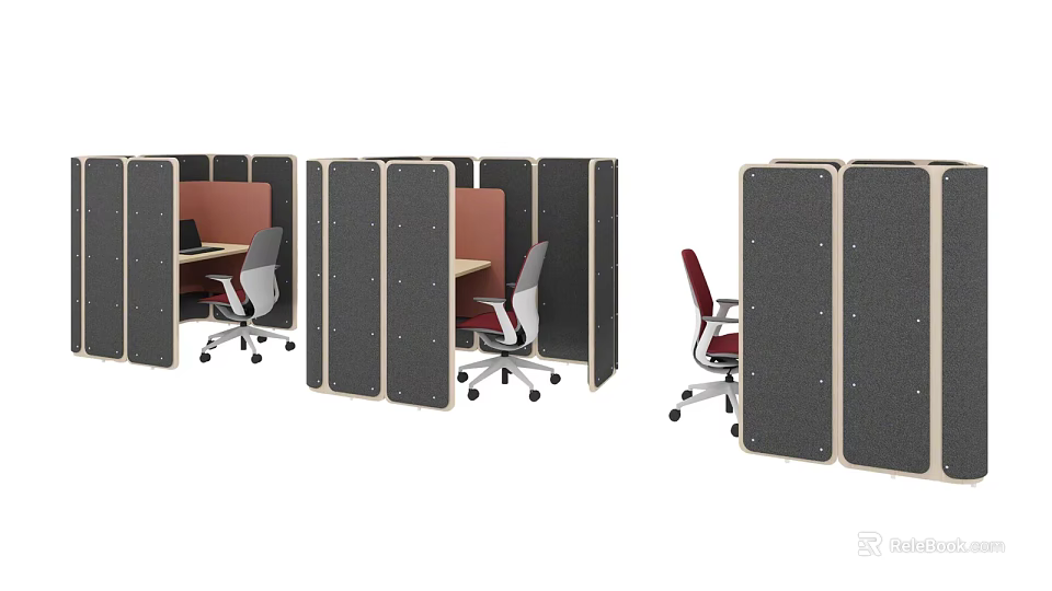 Office Partition Desk Cubicle Design With Multiple Workstations And Ergonomic Chairs 3d model
