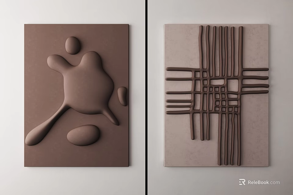Modern Textured Wall Decor with Abstract Irregular Shapes and Intersecting Lines Grid 3d model