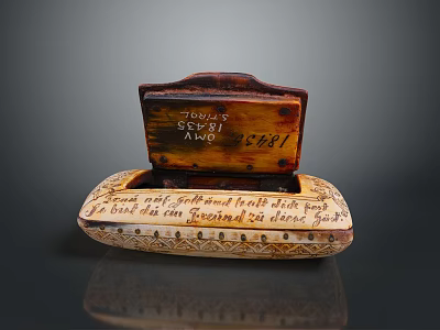 Vintage Wooden Sardine Box With 1941 Label And Decorative Carved Base 3d model