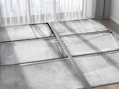 Modern Gray Textured Square Rugs In Living Room With Sunlight And Window 3d model