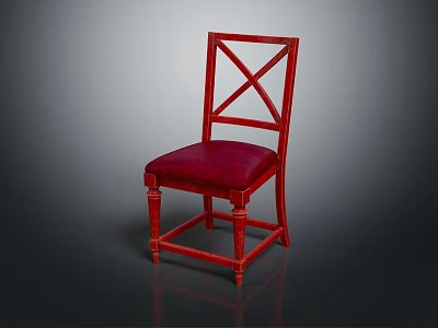 Red Cross Back Dining Chair With Upholstered Seat And Wooden Frame 3d model