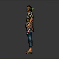 Man Wearing Floral Shirt White Tank Top Blue Jeans And Sandals With Tattoos Standing