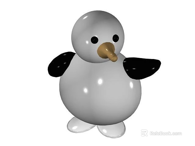 Cute Decorative Ornament Set With White Body Black Wings And Golden Beak For Home Decor 3d model 